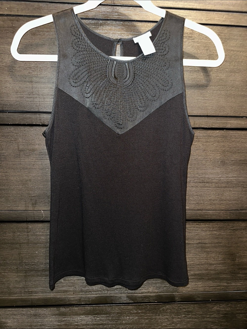 Ann Taylor Women's Black Embroidered Yoke Sleeveless Top